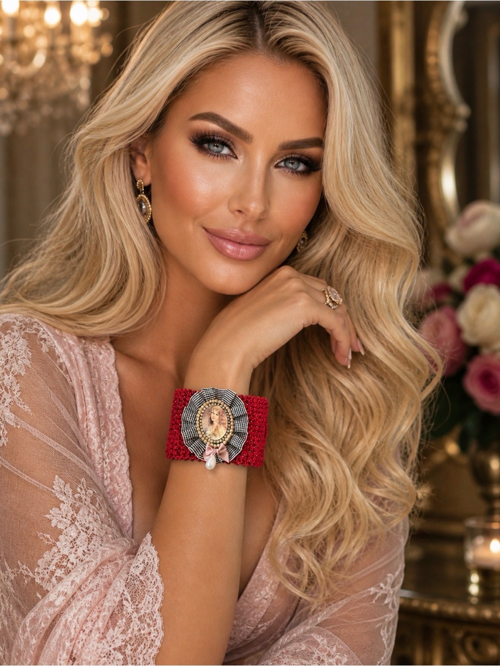 Hand Knits 2 Love Crochet Bracelet Victorian Image Pears Gems Valance Designer